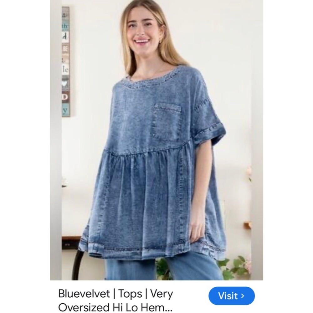 Blue velvet top BLUEVELVET tunic top denim color chambray lightweight blouse SM - Picture 8 of 9